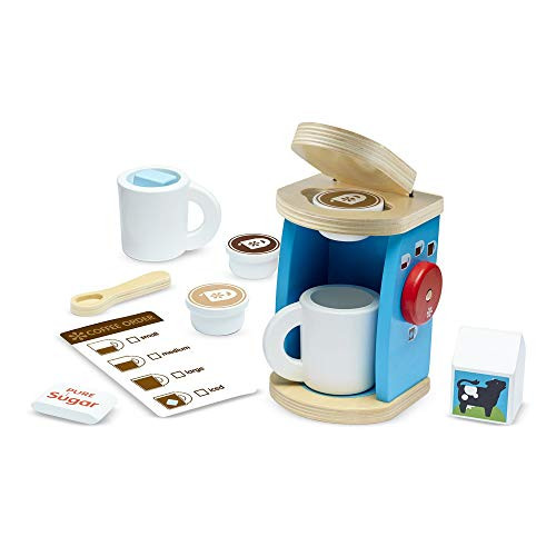 Melissa  and  Doug 12-Piece Brew and Serve Wooden Coffee Maker Set - Play Kitchen Accessories