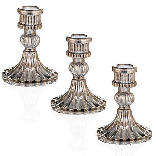 Q/A Glass Candle Holder - Black Taper Candlestick Holders, Decorative Candle Sticks Set of 3, for Formal Events, Wedding, Church, Fall, Holiday DeCor, Table Centerpiece Decoration