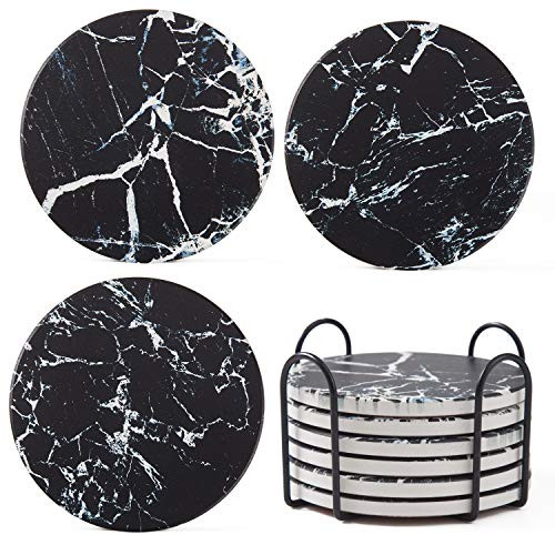 Round Absorbent Coasters for Drinks with Holder Set of 6 Ceramic Stone Coasters with Corked Back Funny Coasters for Drinks Coffee Cup Tea?White Table Coasters 6Pcs Round Absorbent Coasters for Drinks with Holder Set of 6 Ceramic Stone Coasters with Corked Back Funny Coasters for Drinks Coffee Cup Tea?White Table Coasters 6Pcs