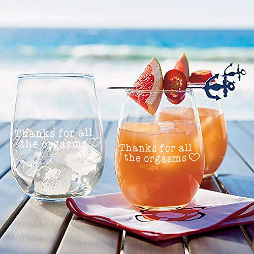 Gift for her or Him - Stemless Wine Glass Gift for Significant other Thanks for all the Orgasms - Perfect Gift for Boyfriend, Girlfriend, Wife and Husband 21 oz