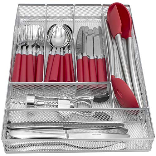 Sorbus Flatware Drawer Organizer, Expandable Cutlery Drawer Trays for Silverware, Serving Utensils, Storage for Kitchen, Office, Bathroom Supplies, (Cutlery Drawer Organizer - Silver)