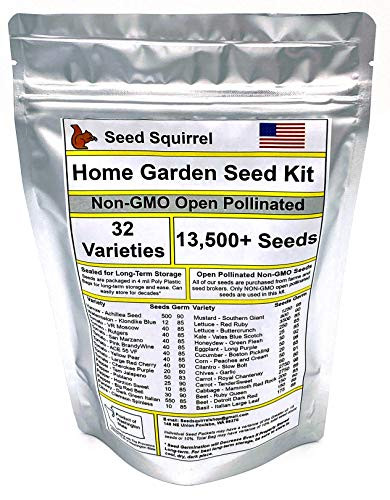 Home Vegetable and Fruit Variety Garden Seed Kit - 32 Varieties, 13,500Plus Seeds - Non-GMO Open Pollinated, Individually Sealed for Long-Term Storage