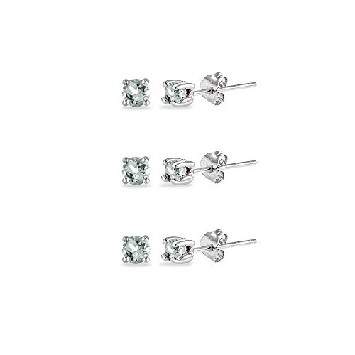 3-Pair Set Sterling Silver Light Aquamarine 2mm Round Stud Earrings