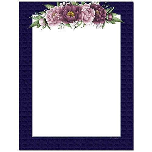 Mauve Flowers Letterhead Laser  and  Inkjet Printer Paper (100 Pack)