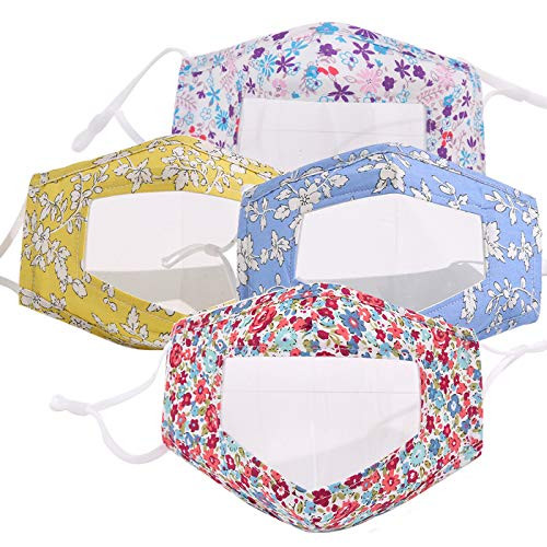 Reusable Clear Face Cloth Mask Bandanas with Clear Window Visible Expression Lip Reading for The Deaf and Hard of Hearing (Color-10)