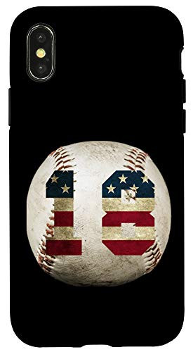 iPhone X/XS Baseball number 18 with American USA flag Case