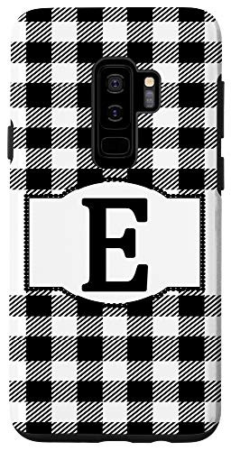 Galaxy S9Plus Black and White Buffalo Plaid Monogram Letter E Initial Gift Case