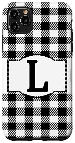 iPhone 11 Pro Max Black and White Buffalo Plaid Monogram Letter L Initial Gift Case