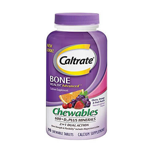 Caltrate 600PlusD3 Plus Minerals (Orange and Fruit Punch) Calcium  and  Vitamin D3 Chewable Supplement, 600mg Calcium, Assorted, Cherry, 90 Count