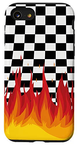 iPhone SE (2020) / 7 / 8 Black and White Checkered Checkerboard Red flame phone Case