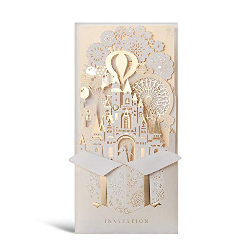 1 Piece WISHMADE 3D Printable Blank Elegant Gold Laser Cut Wedding Invitations Cards Sets with Envelopes for Bridal Shower Engagement Party