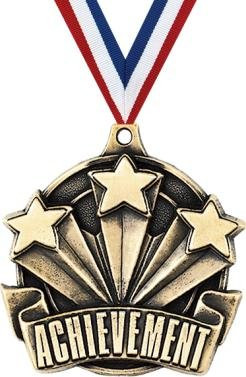 Crown Awards Gold Achievement Star Medals - 2" 3D Outstanding Recognition Award Medal with Neck Ribbon Prime