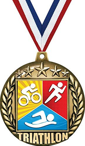 2 1/4" Triathlon 3D Medals, Triathlon Award Medal Great Triathlon Medals Gold 1 Pack Prime