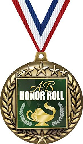 2 1/4" AB Honor Roll 3D Medals, Honor Roll Award Medal Great Academic Award Medals Gold 1 Pack Prime