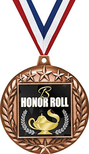2 1/4" B Honor Roll 3D Medals, Honor Roll Award Medal Great Academic Award Medals Bronze 1 Pack Prime