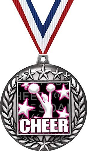 2 1/4" Cheerleading 3D Medals, Cheer Award Medal Great Cheerleading Team Medals Silver 1 Pack Prime