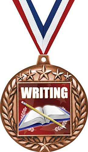 2 1/4" Writing 3D Medals, Writing Medal Great Writers Award Medals Bronze 1 Pack Prime