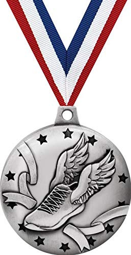 Crown Awards Winged Foot Medals, 1 3/4" Galactic 3D Running Medal Silver, 1 Pack Prime