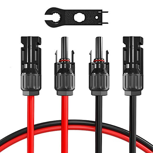 POWISER 10AWG Solar Extension Cable with Female and Male Connector Solar Panel Adaptor Kit Tool (10FT Red Plus 10FT Black)
