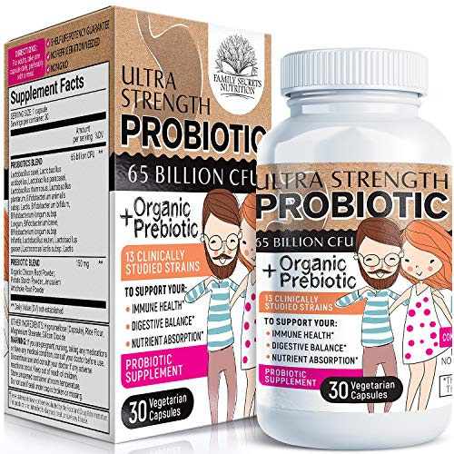 Probiotics 65 Billion CFU Doctor-Approved Probiotics for Women Men Adults Shelf Stable Lactobacillus Acidophilus Probiotic Daily Supplement with Natural Organic Prebiotic Digestive Health 30 Capsules