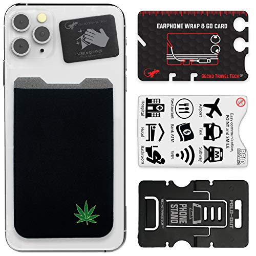Phone Wallet - Adhesive Card Holder - Cell Phone Pouch - Stick on Lycra Pocket by Gecko - Carry Credit Cards and Cash (Weed)