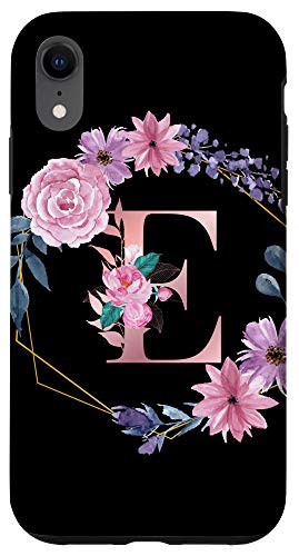 iPhone XR Floral Girls Gift Personalized Alphabet E Initial Letter Case
