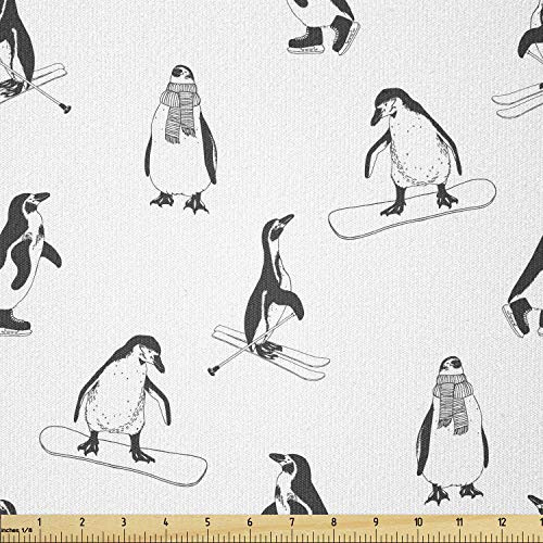 Ambesonne Penguin Fabric by The Yard, Skiing Penguins on Snowboards Winter Sports Themed Pattern Animal Bird with Scarf, Stretch Knit Fabric for Clothing Sewing and Arts Crafts, 1 Yard, Black White Ambesonne Penguin Fabric by The Yard, Skiing Penguins on Snowboards Winter Sports Themed Pattern Animal Bird with Scarf, Stretch Knit Fabric for Clothing Sewing and Arts Crafts, 1 Yard, Black White