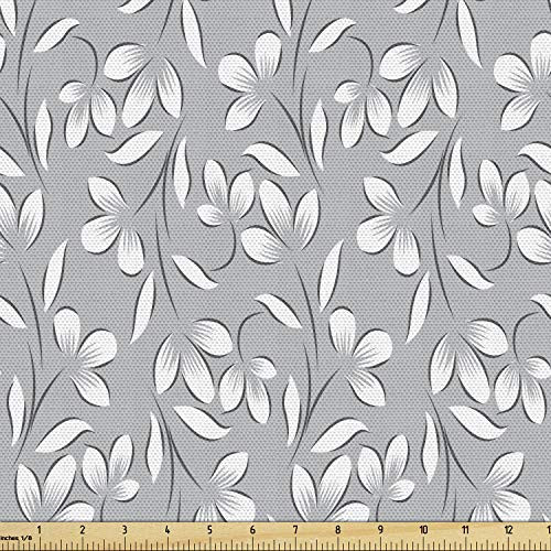 Ambesonne Grey Fabric by The Yard, Floral Ornaments Spring Theme Abstract Paisley Antique Vintage Style Illustration, Decorative Fabric for Upholstery and Home Accents, 1 Yard, Grey White