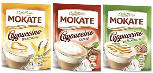 MOKATE CAPPUCCINO 3 PACK x 110 g (3.88 oz) Hazelnut, Vanilla, Classic. Product of Poland.