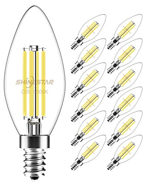 SHINESTAR 12-Pack Dimmable E12 LED Candelabra Bulbs 60W Equivalent, 5000K Daylight, B11 B10 Type B Bulbs, Edison LED Filament Torpedo Light Bulb for Chandelier, Ceiling Fan, UL Listed