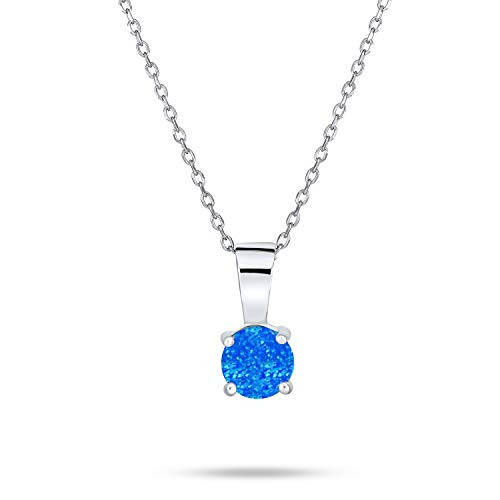 1Ct Round Solitaire Blue Created Opal Pendant Necklace For Women For Teen 925 Sterling Silver October Birthstone