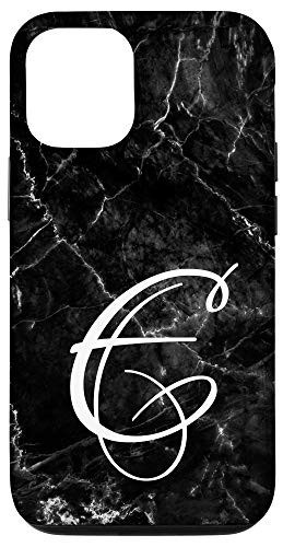 iPhone 12/12 Pro First Last Name Initial Letter E on White Black Design Case