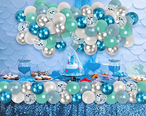 Metallic Blue Silver Turquoise Balloon Garland Kit Chrome Blue White Balloon Arch Wedding Shower Baby Shower Winter Wonderland Birthday Decorations