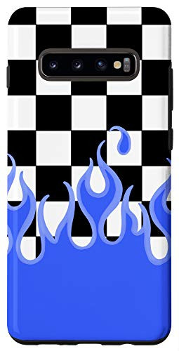 Galaxy S10Plus Blue Flames Checkerboard Y2K Aesthetic E-Girl 90's Style Case