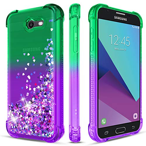 Alila Compatible for Galaxy J7 2017 Glitter Case,Galaxy J7 V J7V/J7 Sky Pro/J7 Prime/Halo/J7 Perx Case for Women/Girls,Bling Gradient Quicksand Cute Protective Case Cover (Mint+Purple)