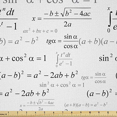 Lunarable Back to School Fabric by The Yard, School for Math Geometry Science Formulas Chalk Board Style Image Print, Decorative Satin Fabric for Home Textiles and Crafts, 1 Yards, Grey Black