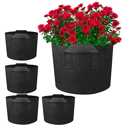Alotpower Grow Bags, 5 Pack 10 Gallon Grow Bags Heavy Duty Thickened Nonwoven Fabric Pots with Handles