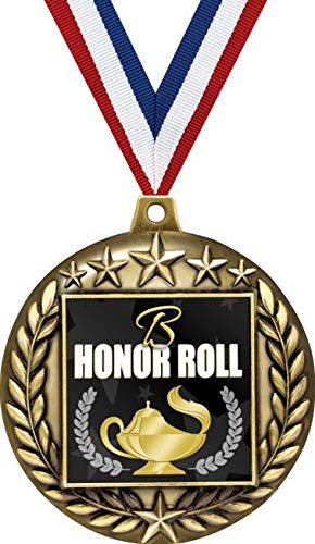 2 1/4" B Honor Roll 3D Medals, Honor Roll Award Medal Great Academic Award Medals Gold 1 Pack Prime