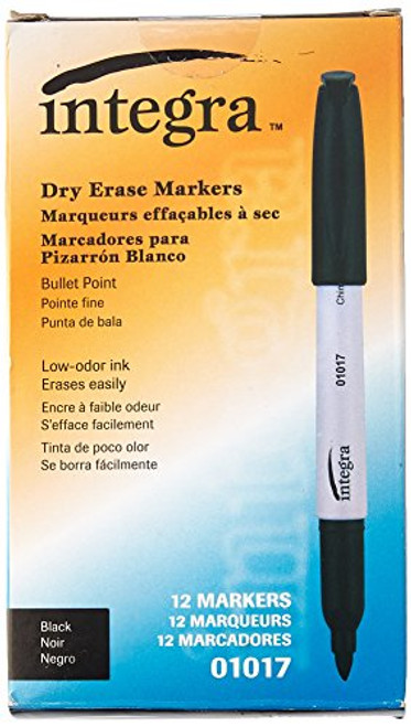 Integra Dry Erase Marker, Bullet Tip, Black (ITA01017), pack of 12