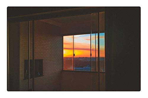 LESGAULEST Doormat Floor Rug/Mat (23.6 x 15.7 inch) - Bricks Wall Glass Window Sunset Sky Clouds Panes