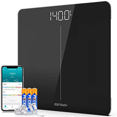 Bluetooth Body Weight Scale Smart Digital Bathroom Scales for Home , BMI,Smart Phone Connected,400 lb, Body Tape Measure and Batteries Included