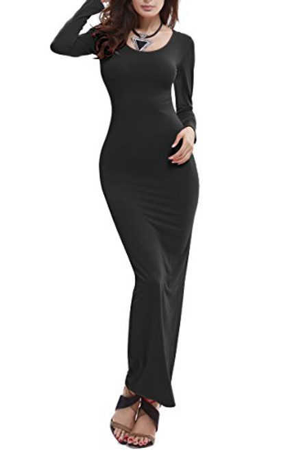 YMING Women s Long Sleeve Bodycon Dress Sexy Club Maxi Dress Long Dress Black XL