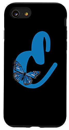 iPhone SE (2020) / 7 / 8 Blue Letter E Alphabet Initial with Butterfly Monogram Case