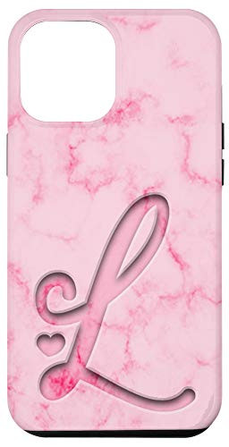iPhone 12 Pro Max Monogram Initial Letter L with Heart - Pink Case