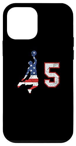 iPhone 12 mini Basketball number 5 with American USA flag player on black Case