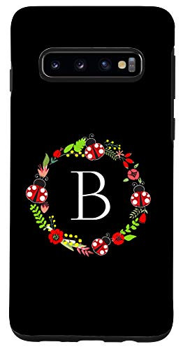Galaxy S10 Ladybug Wreath Monogram Letter B Case