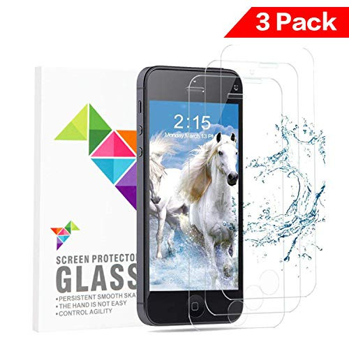[3 Pack Screen Protectors for iPhone SE / 5s / 5c / 5, Glass Edition Genuine Tempered Glass Screen Protector Guard Cover Compatible with Apple iPhone SE / 5s / 5c / 5