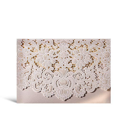 1 WISHMADE White Ivory Laser Cut Wedding Invites, Printable Blank Invitation Pocket with Envelope, for Engagement Bridal Shower Wedding Anniversary