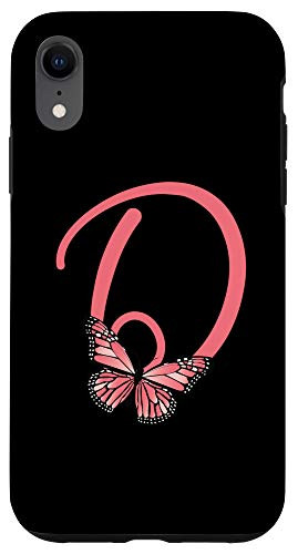 iPhone XR Pink Letter D Alphabet Initial with Butterfly Monogram Case