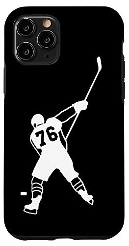 iPhone 11 Pro  76 Number 76 Hockey Player Puck Black Background Case
